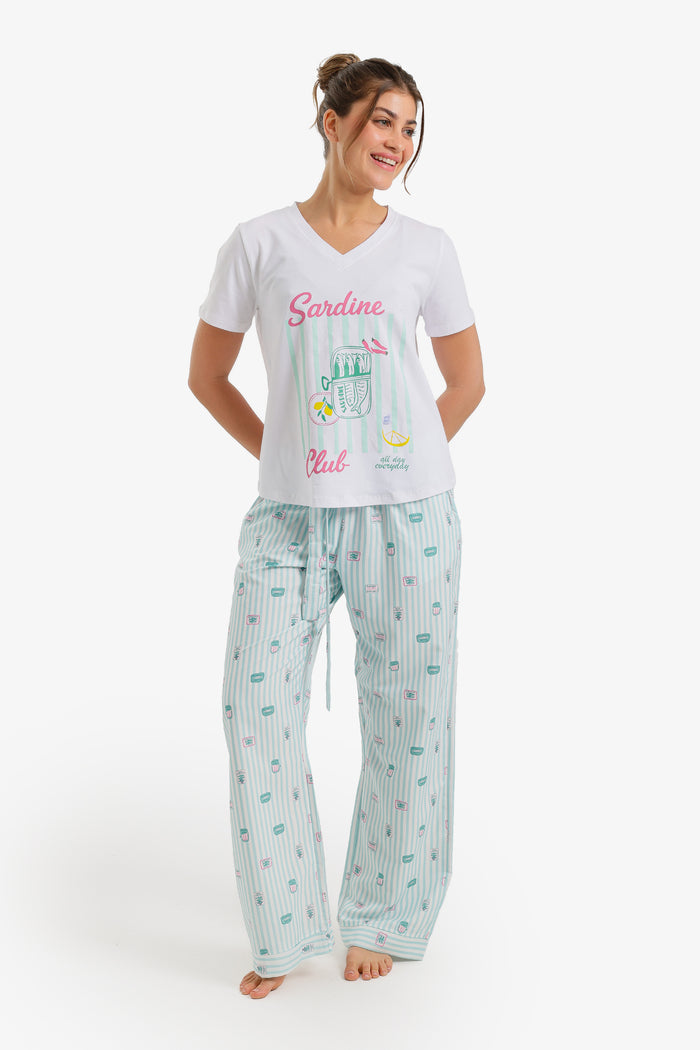 Printed Striped Pyjama Set