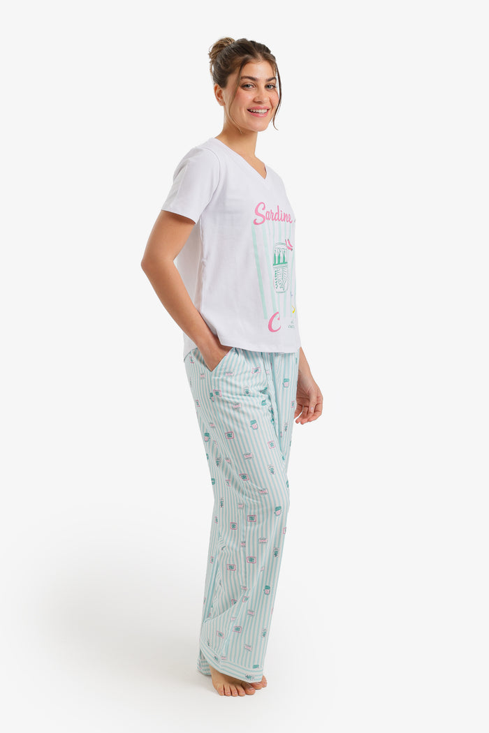 Printed Striped Pyjama Set