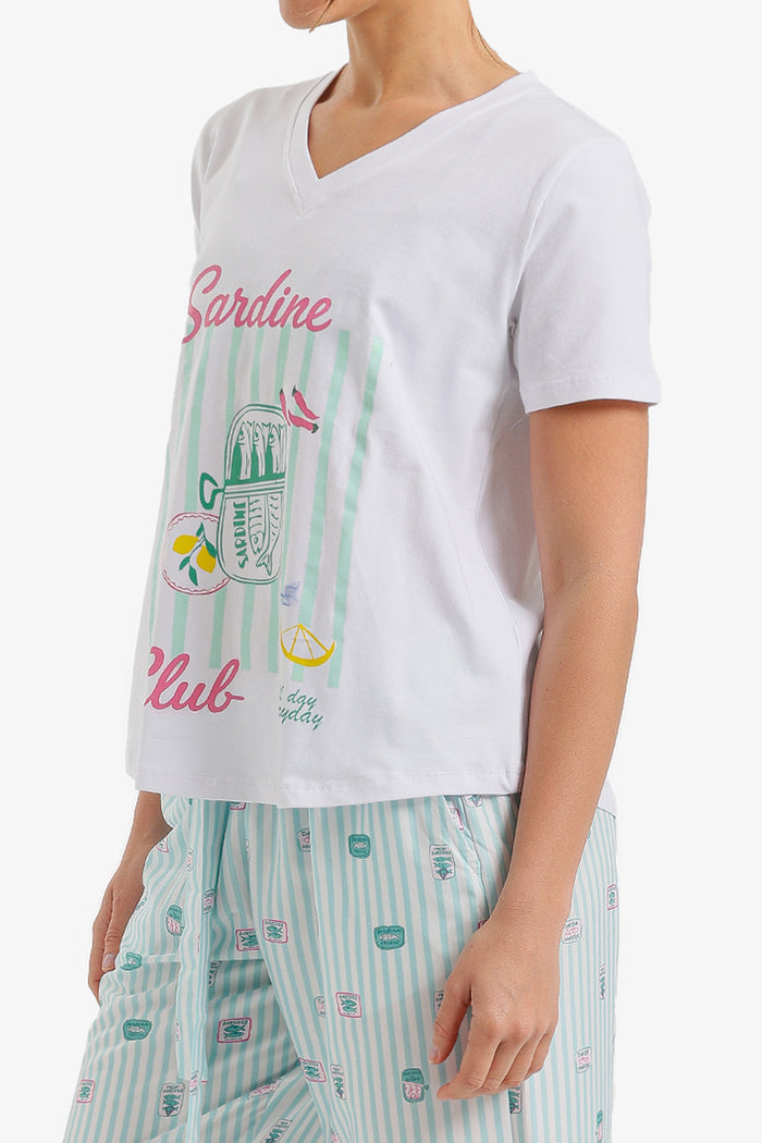 Printed Striped Pyjama Set