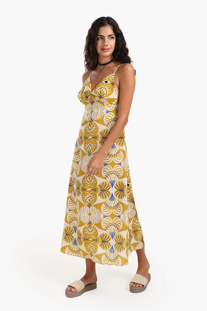 Printed V-Neck Midi Dress