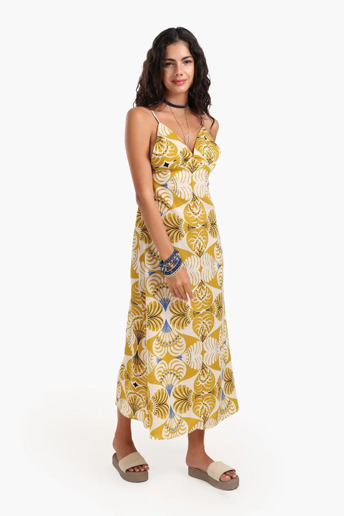 Printed V-Neck Midi Dress
