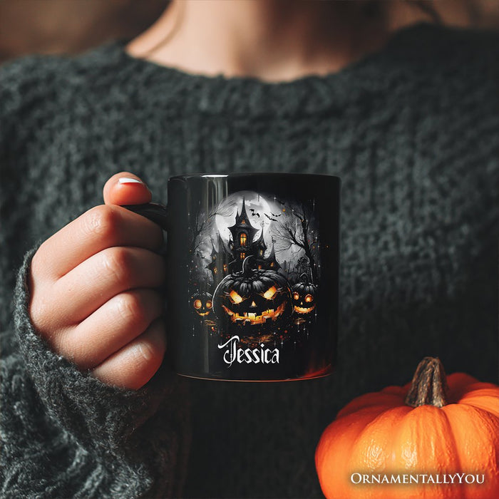 Pumpkin Halloween Personalized Mug, Spooky Horror Gift with Custom Name Personalized Ceramic Mug OrnamentallyYou