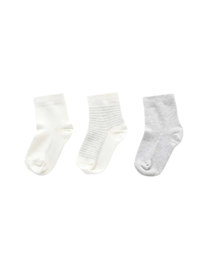 Purebaby Essentials 3 Pair Sock Pack - Grey & White