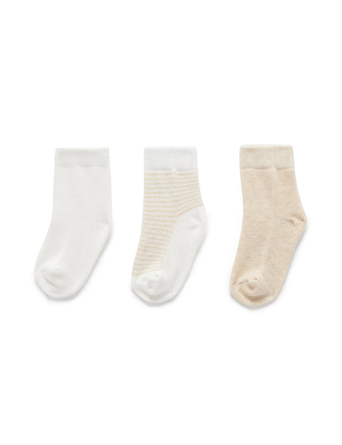 Purebaby Essentials 3 Pair Sock Pack - Wheat/Melange/Vanilla