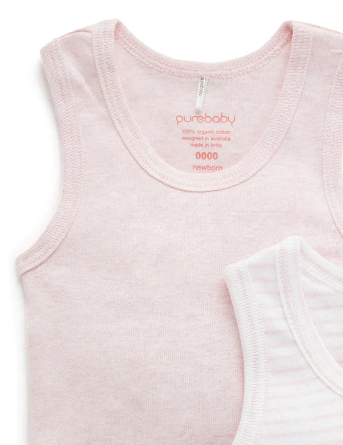 Purebaby Organic Ribbed Bodysuit 2 Pack - Pale Pink