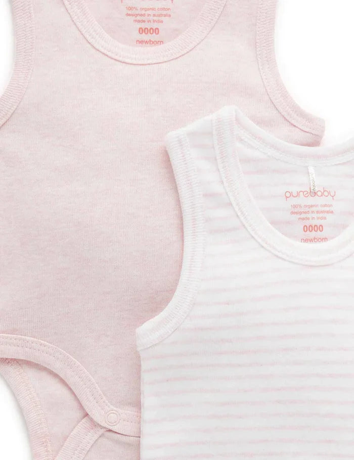 Purebaby Organic Ribbed Bodysuit 2 Pack - Pale Pink