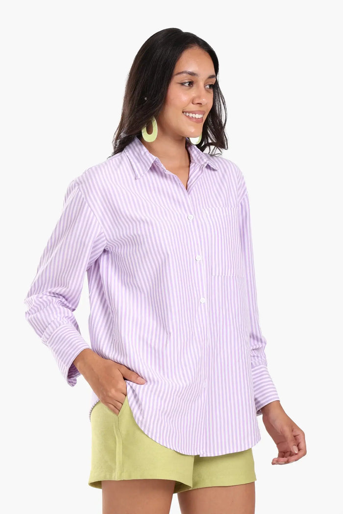 Purple Striped Button-Down Shirt