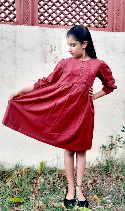 Red Lace Fulll-Sleeves Shirt Dress Dress Yo Baby Wholesale