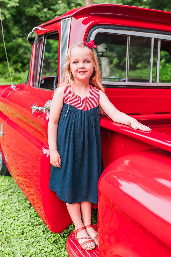 Red Stripe & Navy Sweetheart Dress dress & diaper cover Yo Baby India
