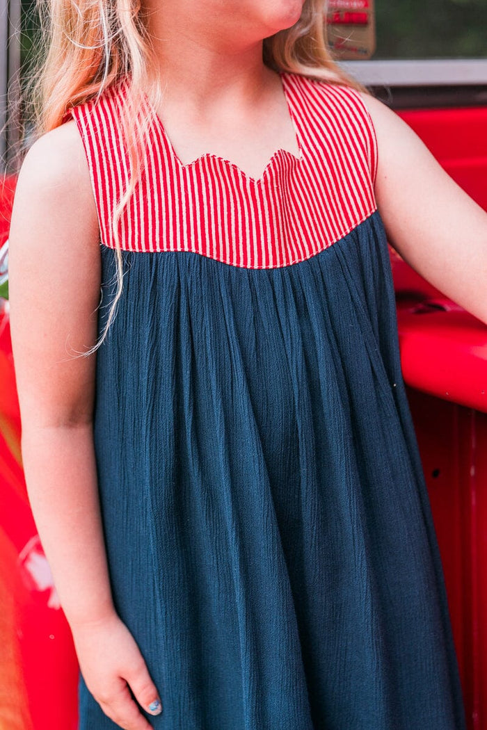 Red Stripe & Navy Sweetheart Dress dress & diaper cover Yo Baby India