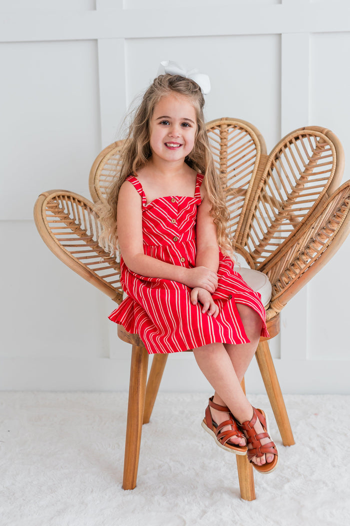 Red Striped Print Front Open Gathered Dress Dress Yo Baby India