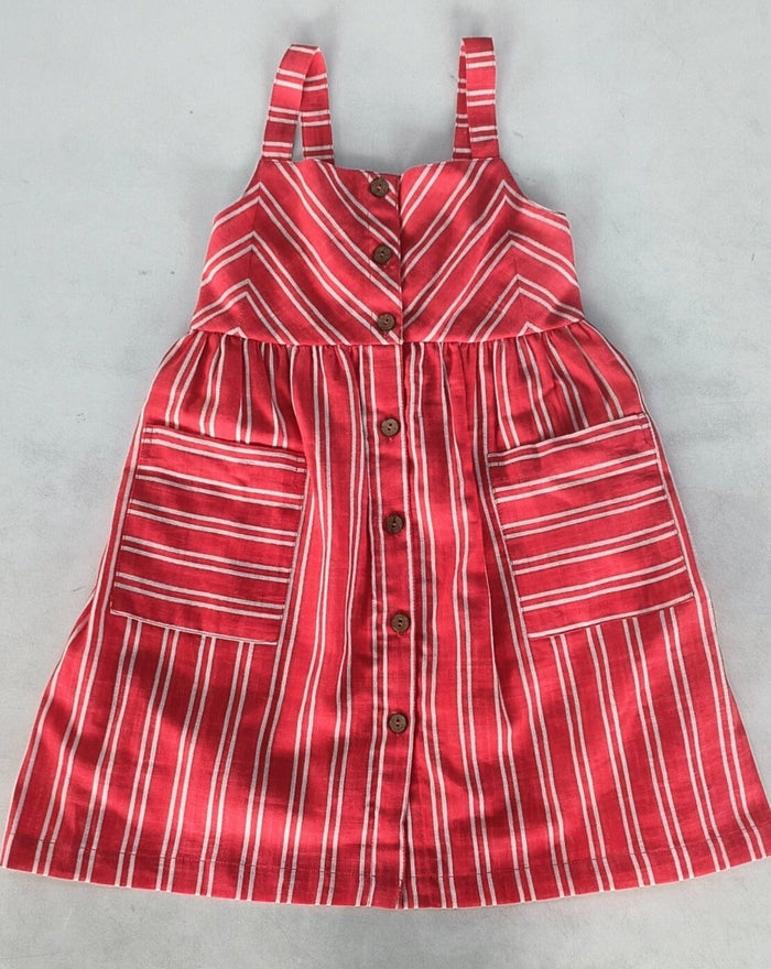 Red Striped Print Front Open Gathered Dress Dress Yo Baby India