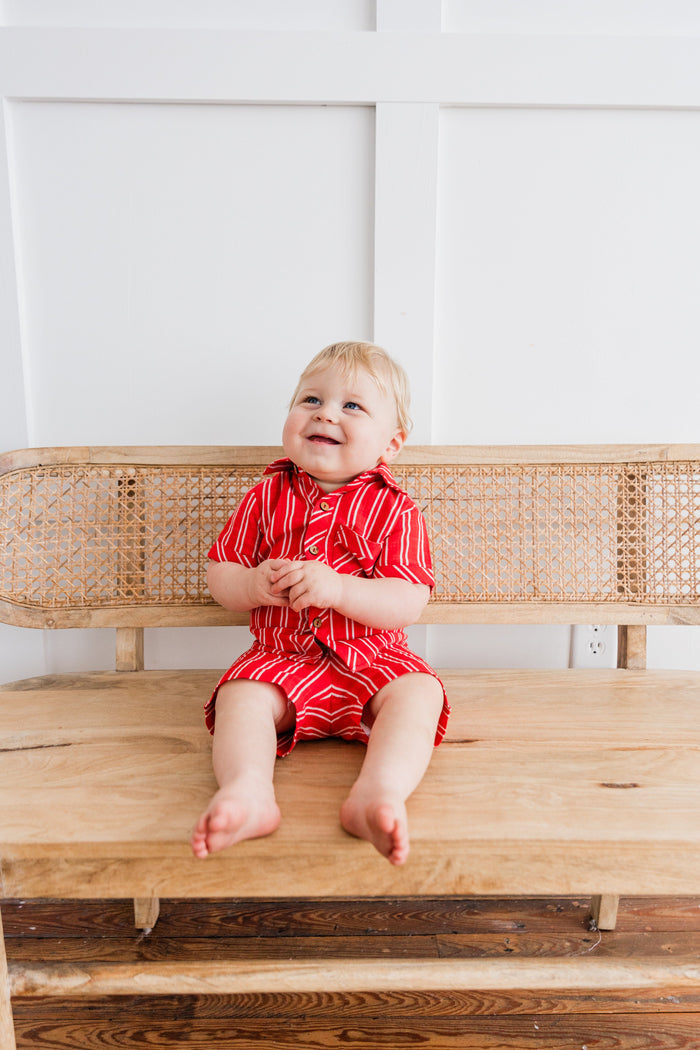 Red Stripes Print Boys Shirt & Shorts set Shirt-Shorts Yo Baby India