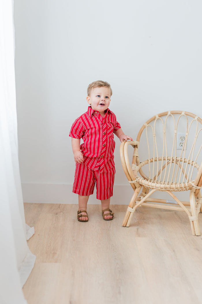 Red Stripes Print Boys Shirt & Shorts set Shirt-Shorts Yo Baby India