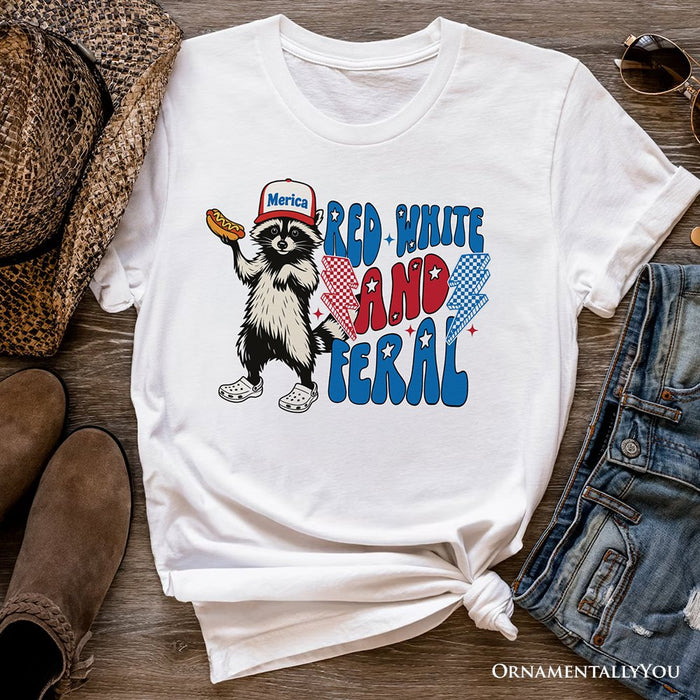 Red, White & Feral Raccoon T-Shirt, Wild Patriot American Tee T-Shirts OrnamentallyYou White XS