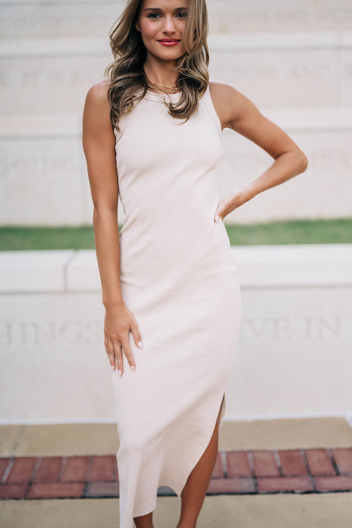 Reese Ribbed Midi Dress - Taupe