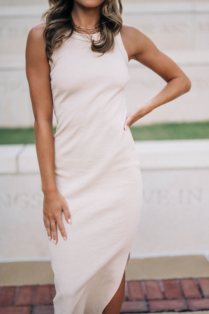 Reese Ribbed Midi Dress - Taupe