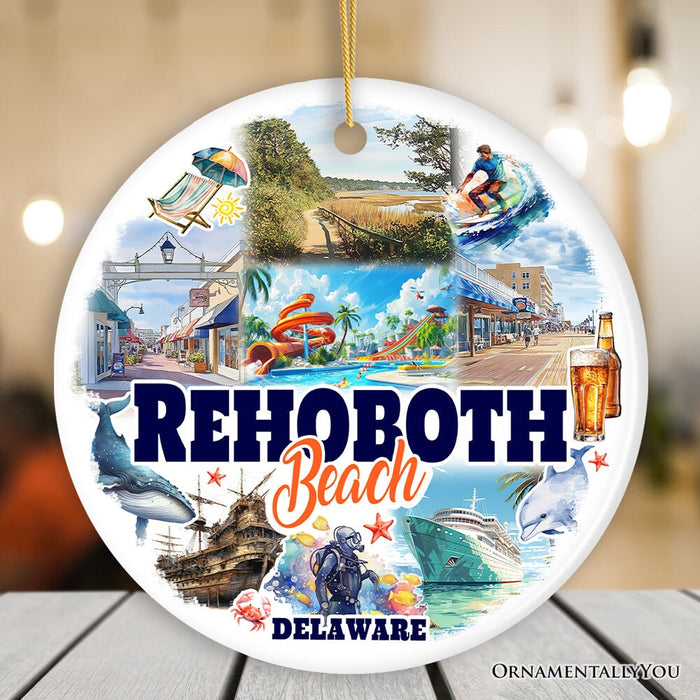Rehoboth Beach Ceramic Ornament, Delaware Coastal Christmas Gift and Souvenir Ceramic Ornament OrnamentallyYou Circle Version 1