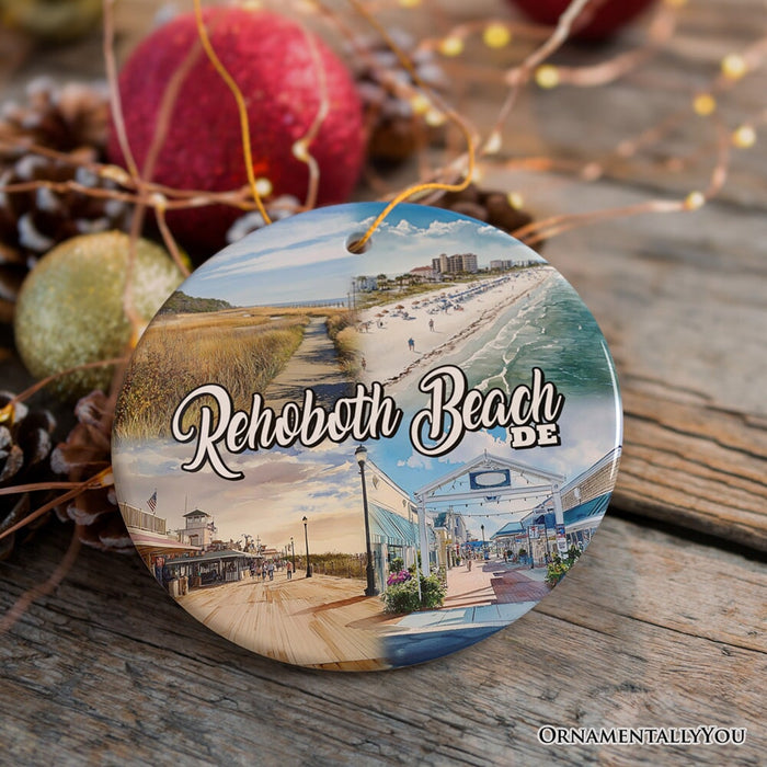 Rehoboth Beach Ceramic Ornament, Delaware Coastal Christmas Gift and Souvenir Ceramic Ornament OrnamentallyYou Circle Version 2
