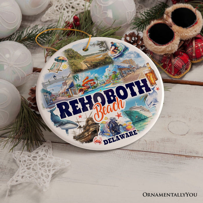 Rehoboth Beach Ceramic Ornament, Delaware Coastal Christmas Gift and Souvenir Ceramic Ornament OrnamentallyYou