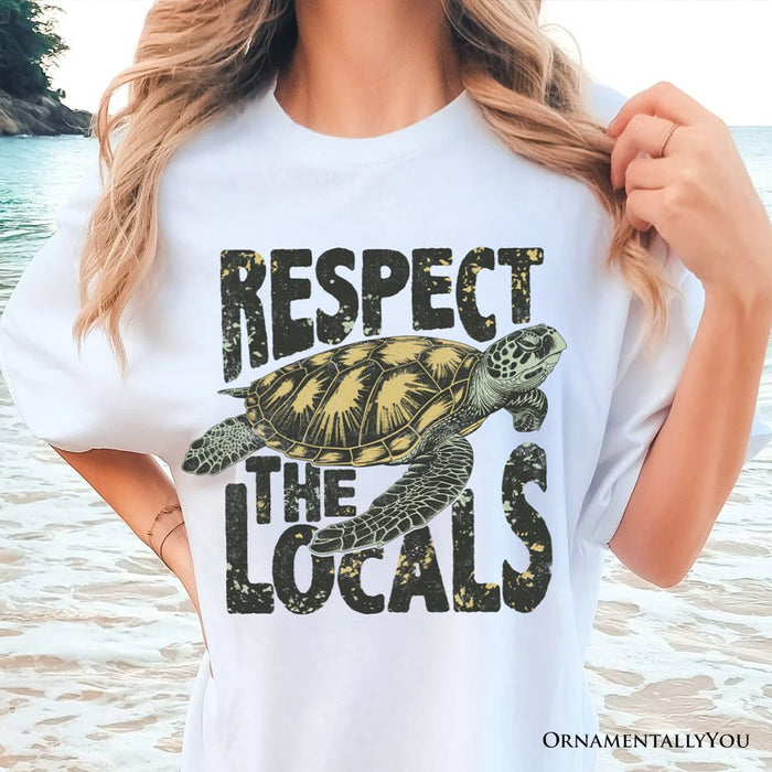 Respect the Locals Turtles T-Shirt, Retro Grunge White and Natural Tee for Ocean and Beach Lovers T-Shirts OrnamentallyYou