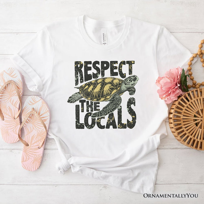 Respect the Locals Turtles T-Shirt, Retro Grunge White and Natural Tee for Ocean and Beach Lovers T-Shirts OrnamentallyYou White XS