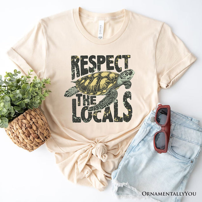 Respect the Locals Turtles T-Shirt, Retro Grunge White and Natural Tee for Ocean and Beach Lovers T-Shirts OrnamentallyYou Natural XS