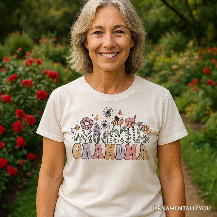 Retro Flowers Grandma T-Shirt, White Floral Tee Gift for Mothers Day T-Shirts OrnamentallyYou