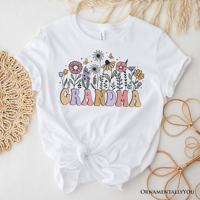 Retro Flowers Grandma T-Shirt, White Floral Tee Gift for Mothers Day T-Shirts OrnamentallyYou White XS