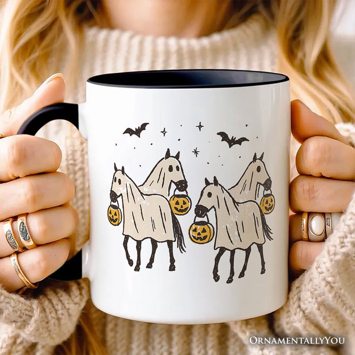 Retro Halloween Horse Ghosts Personalized Mug, Cute Western Gift with Spooky Vibes and Custom Name Personalized Ceramic Mug OrnamentallyYou