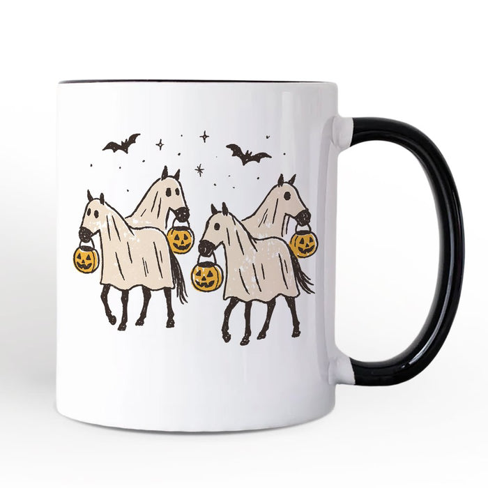 Retro Halloween Horse Ghosts Personalized Mug, Cute Western Gift with Spooky Vibes and Custom Name Personalized Ceramic Mug OrnamentallyYou White - Black Non-Custom