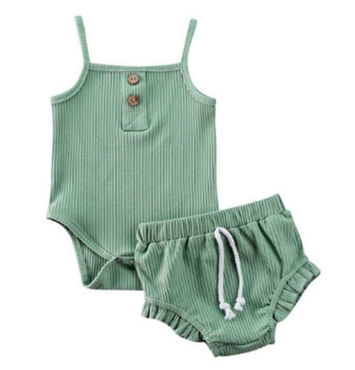 Infant Knit Onesie & Shorts Set Yo Baby India Sage Green 0-6 months