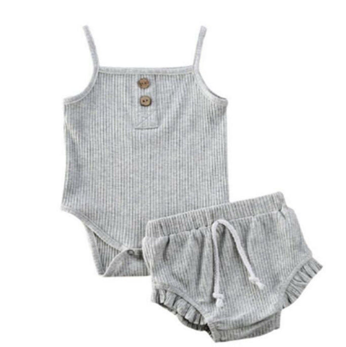 Infant Knit Onesie & Shorts Set Yo Baby India Grey 0-6 months