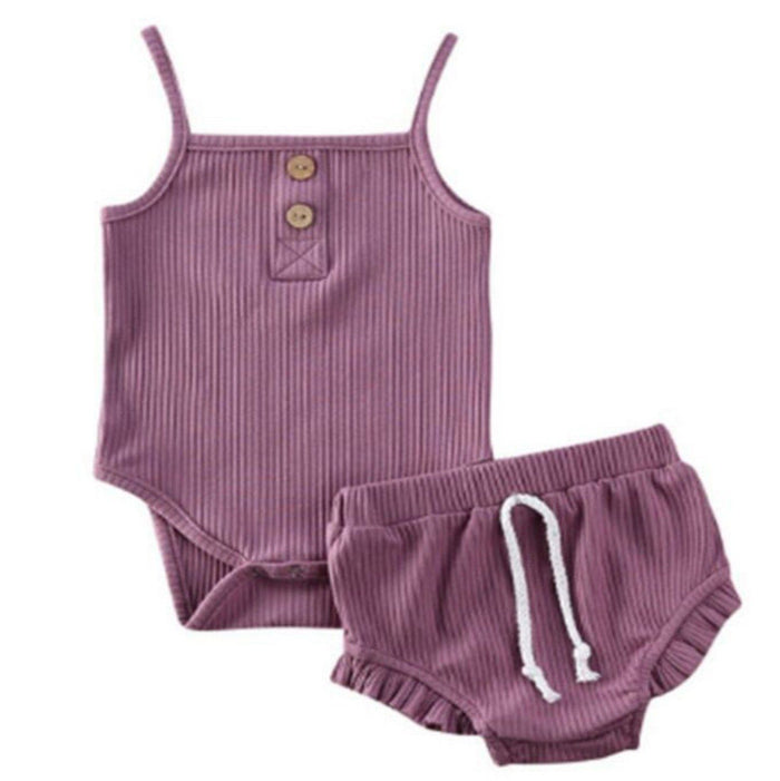 Infant Knit Onesie & Shorts Set Yo Baby India Lilac 0-6 months