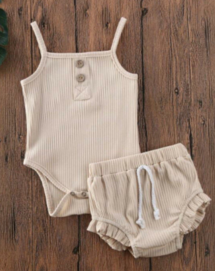 Infant Knit Onesie & Shorts Set Yo Baby India Peach 0-6 months