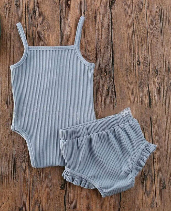 Infant Knit Onesie & Shorts Set Yo Baby India Powder Blue 0-6 months