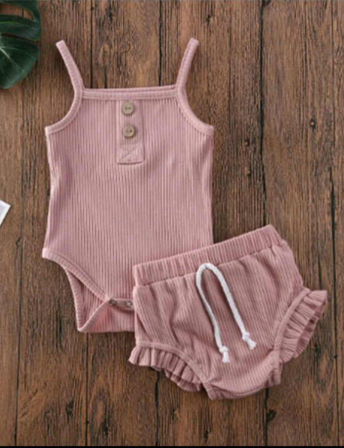 Infant Knit Onesie & Shorts Set Yo Baby India Pink 0-6 months