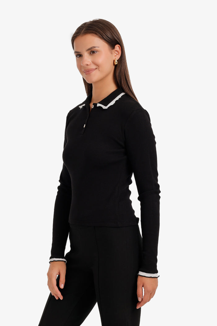 Ribbed Polo Top