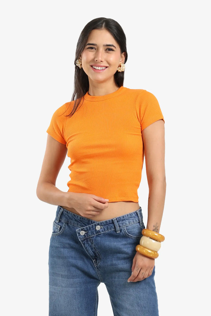 Ribbed Round Neck Top