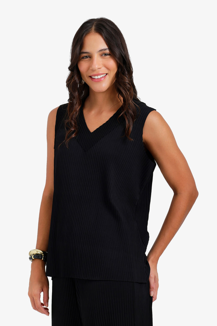 Ribbed V-Neck Blouse
