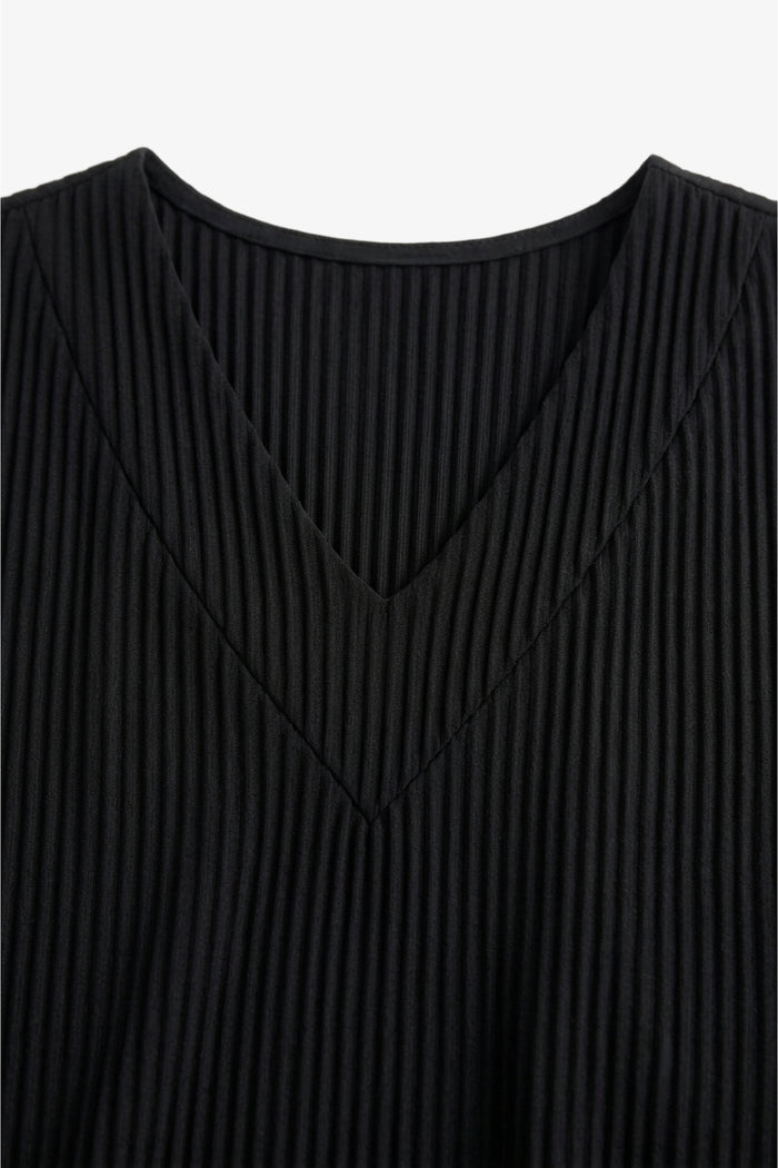 Ribbed V-Neck Blouse