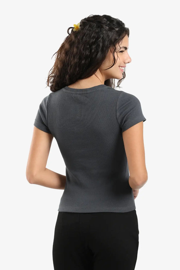 Ribbed V-Neck Fitted Top
