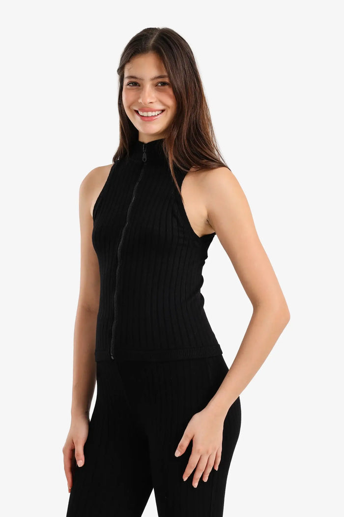 Ribbed Zip-Up Top