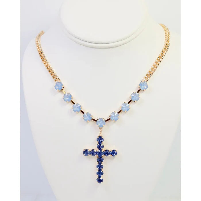 Richland Rhinestone Cross Necklace Sapphire