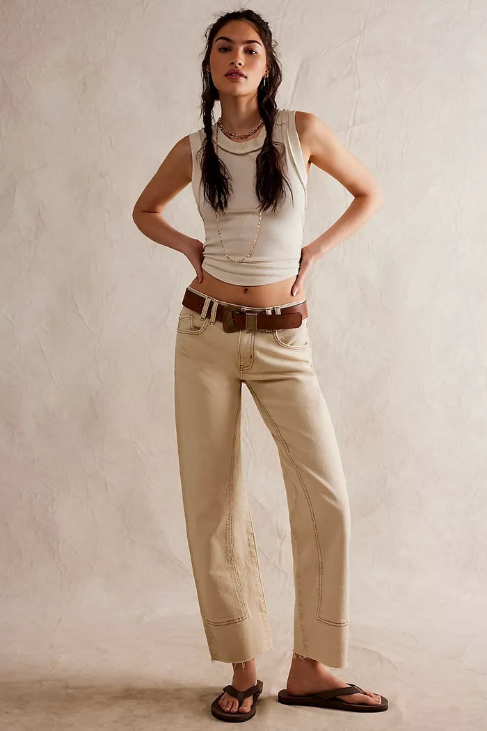 Risk Taker Mid-Rise Jeans - Ecru FREE PEOPLE