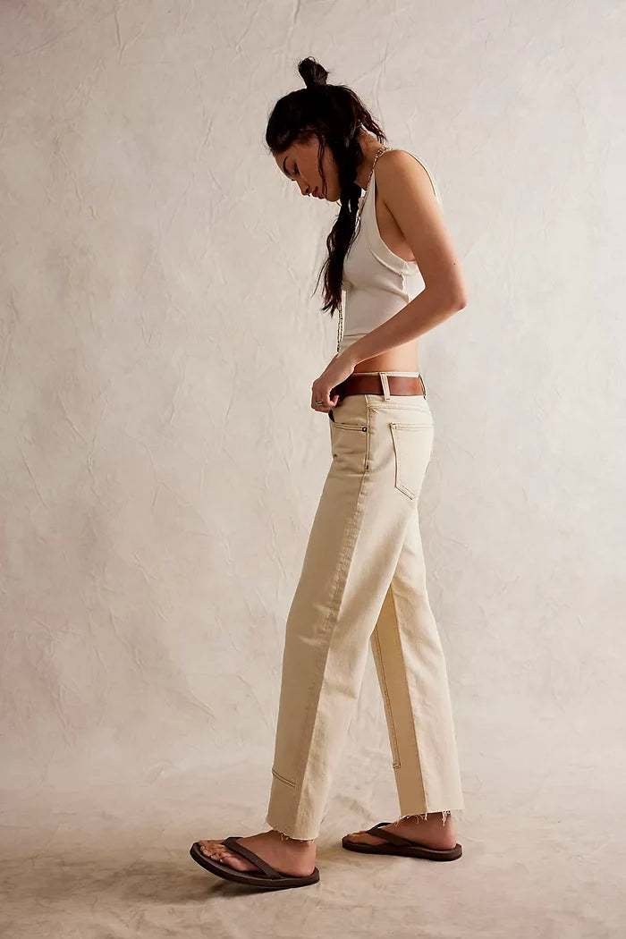 Risk Taker Mid-Rise Jeans - Ecru FREE PEOPLE