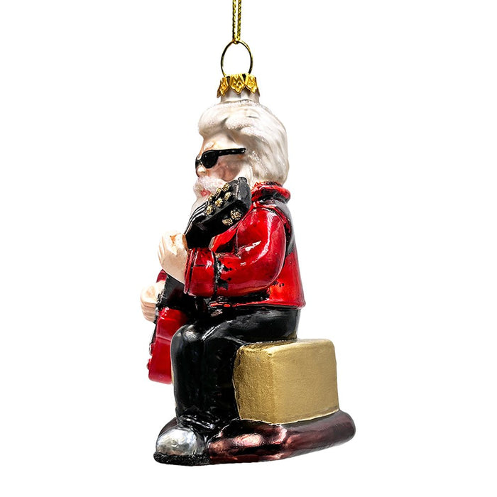 Rock Guitarist Santa Claus Glass Christmas Ornament, Rocker Musician Gift Glass Ornament OrnamentallyYou