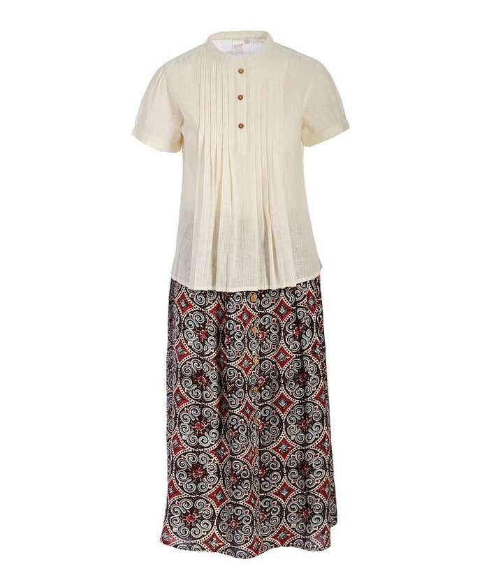 Roman Inspired Printed Skirt & Pleated Top Set Shirt-Dress Yo Baby Wholesale