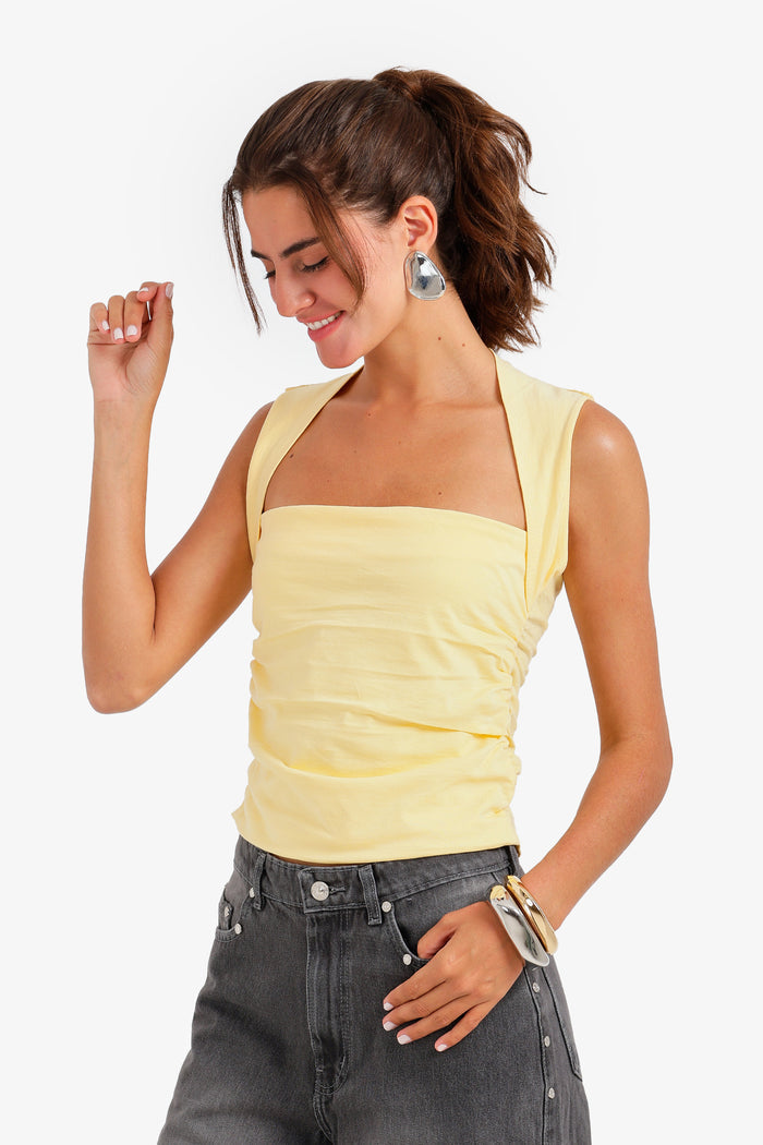 Ruched Cutout Neck Top