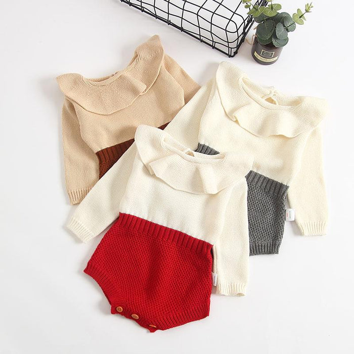 Ruffle Collar Girls Knit-Romper romper Yo Baby India